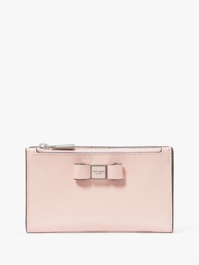 Kate Spade Morgan Bow Embellished Patent Leather Small Slim Bifold Wallet Pink